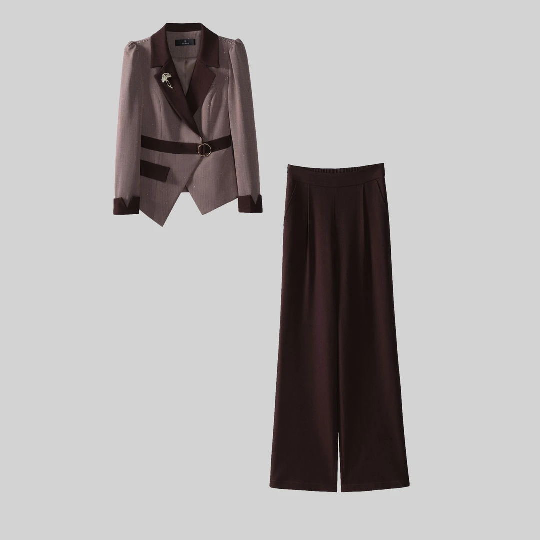 〈纪朵研〉1438夏季通勤西服上衣阔腿裤套装