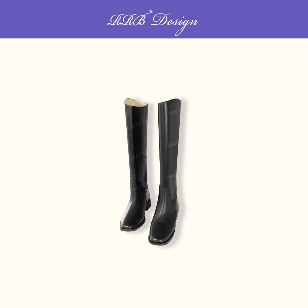 RRB Design 进口牛皮时髦百搭纯色中筒靴皮靴