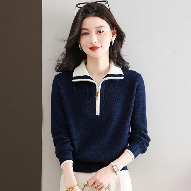 2025年新款秋冬毛打底衫毛衣羊绒翻领长袖洋气时尚休闲宽松秋冬百