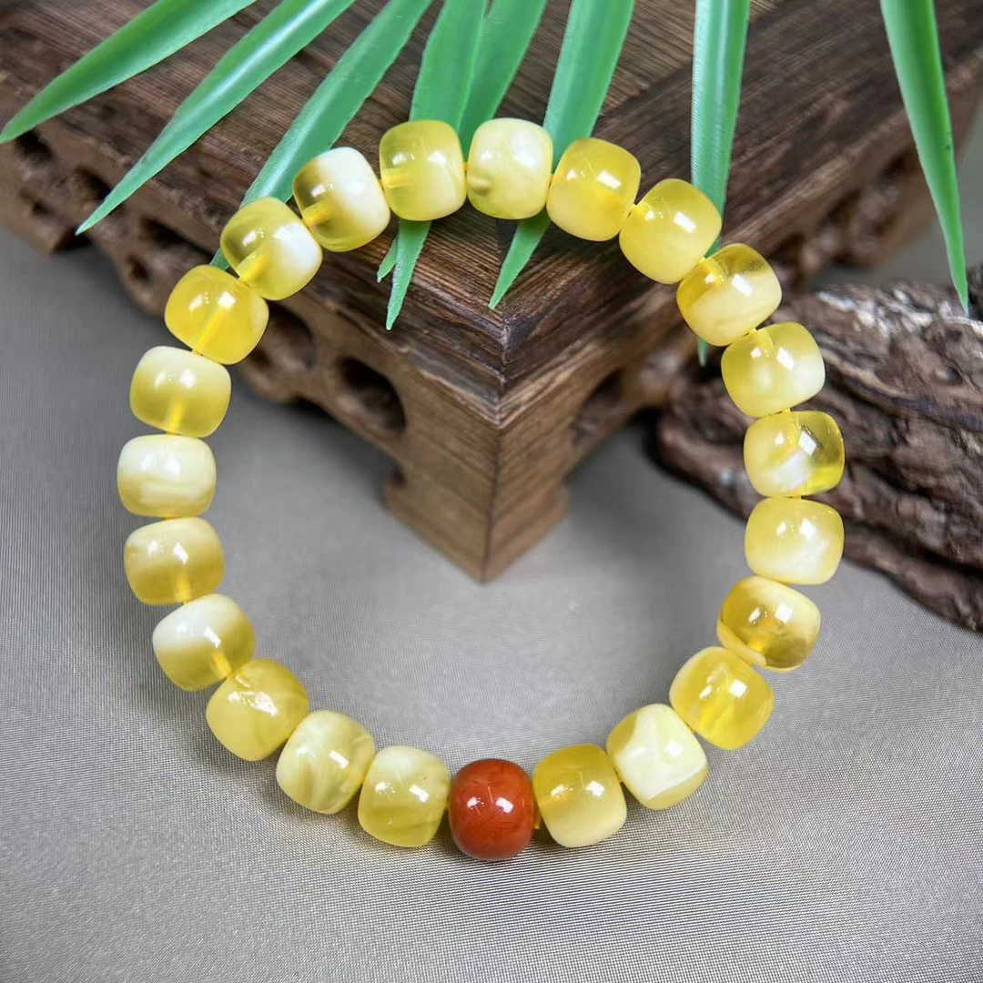 金白花蜜蜡老型DIY南红单圈手串8mm+ XY-109