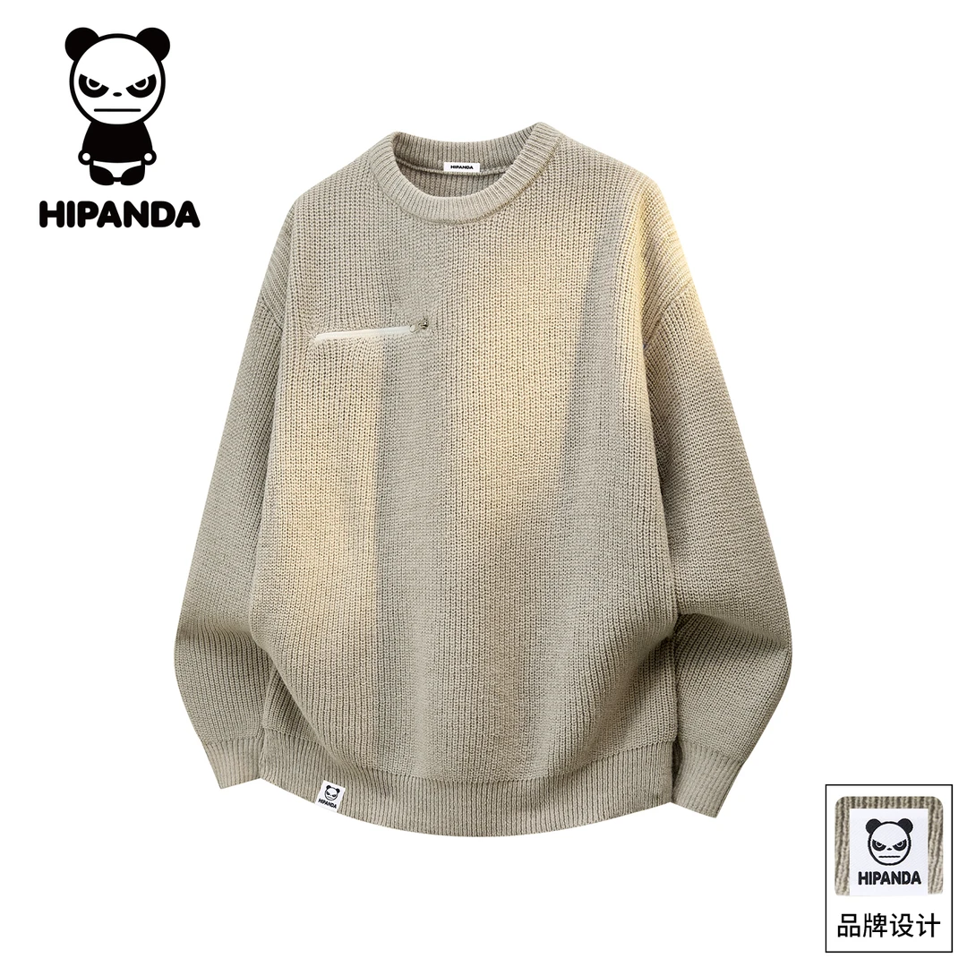 Hi Panda你好熊猫秋冬季简约纯色套头毛衣男士宽松百搭打底毛线衣
