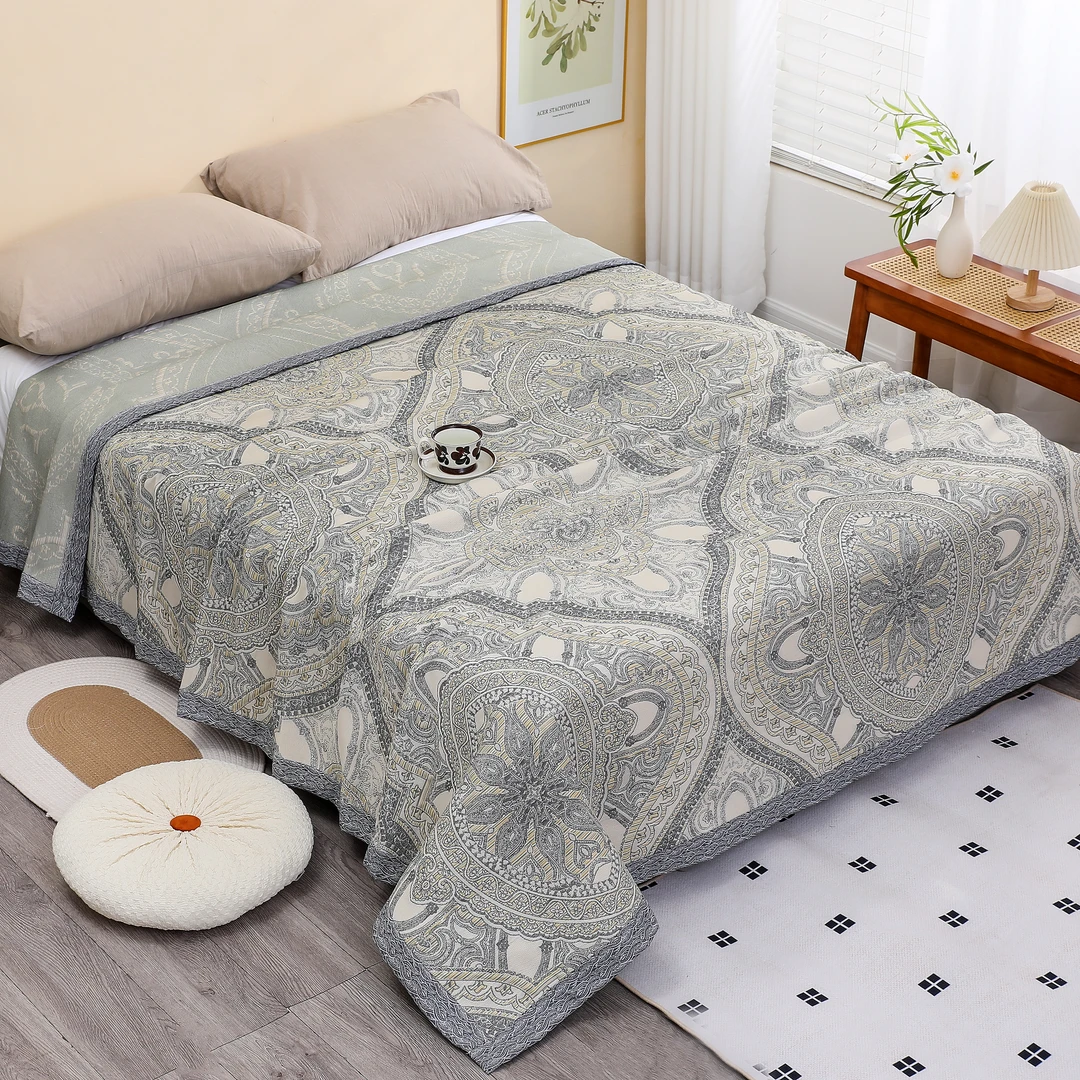 【罗浮日记-灰】230*250cm轻奢高端定制艾草多功能纱布毯