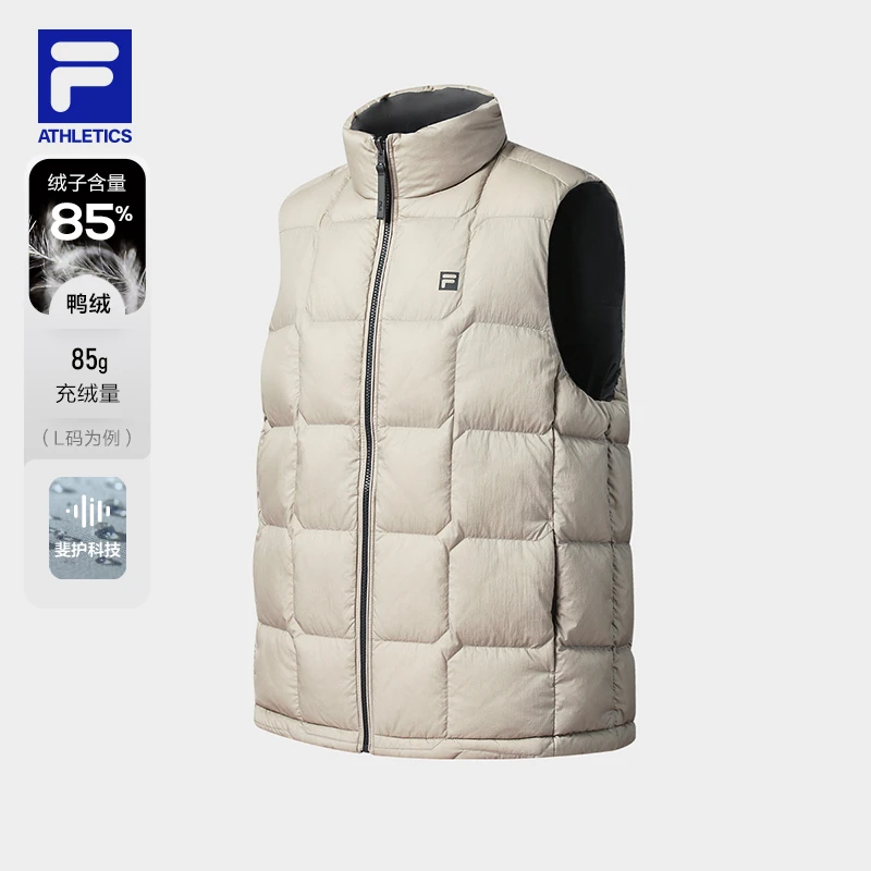 FILA 斐乐官方情侣款双面穿羽绒马甲2025冬新款健身运动保暖上衣