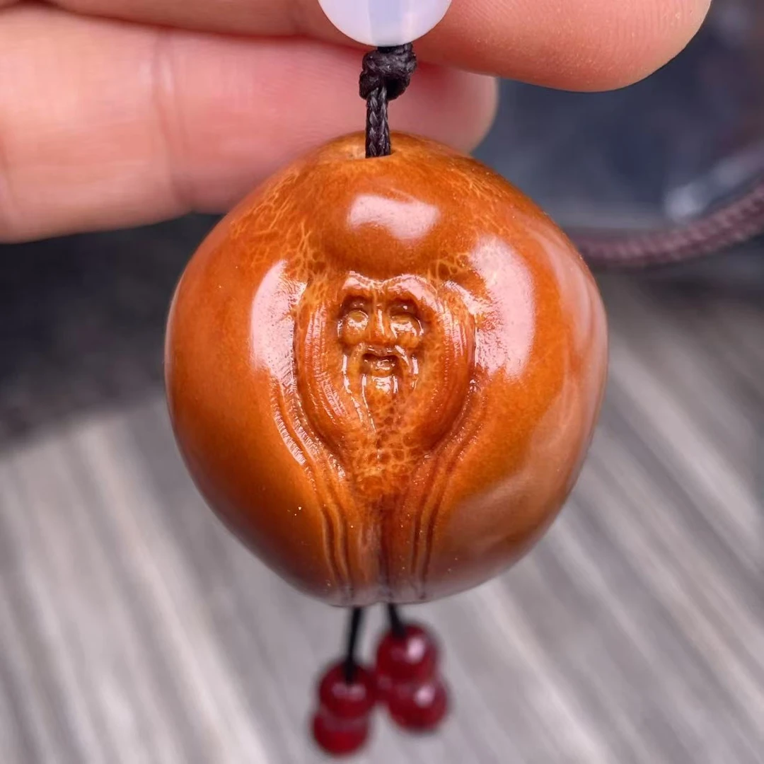 印尼大橄榄雕刻寿星31左右手把绳穿配，272号（无礼盒）