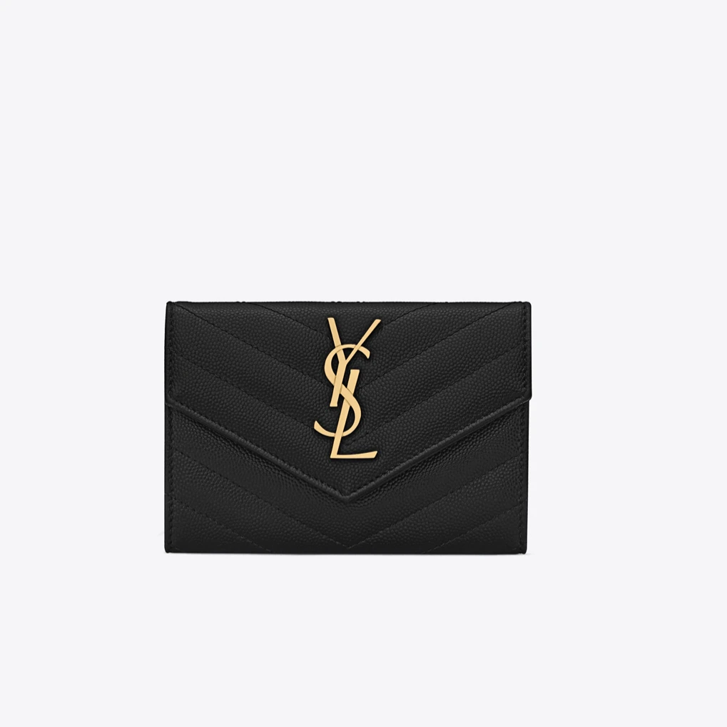 99新 YSL/圣罗兰 99新YSL圣罗兰2207黑色鱼子酱牛皮钱包钱夹
