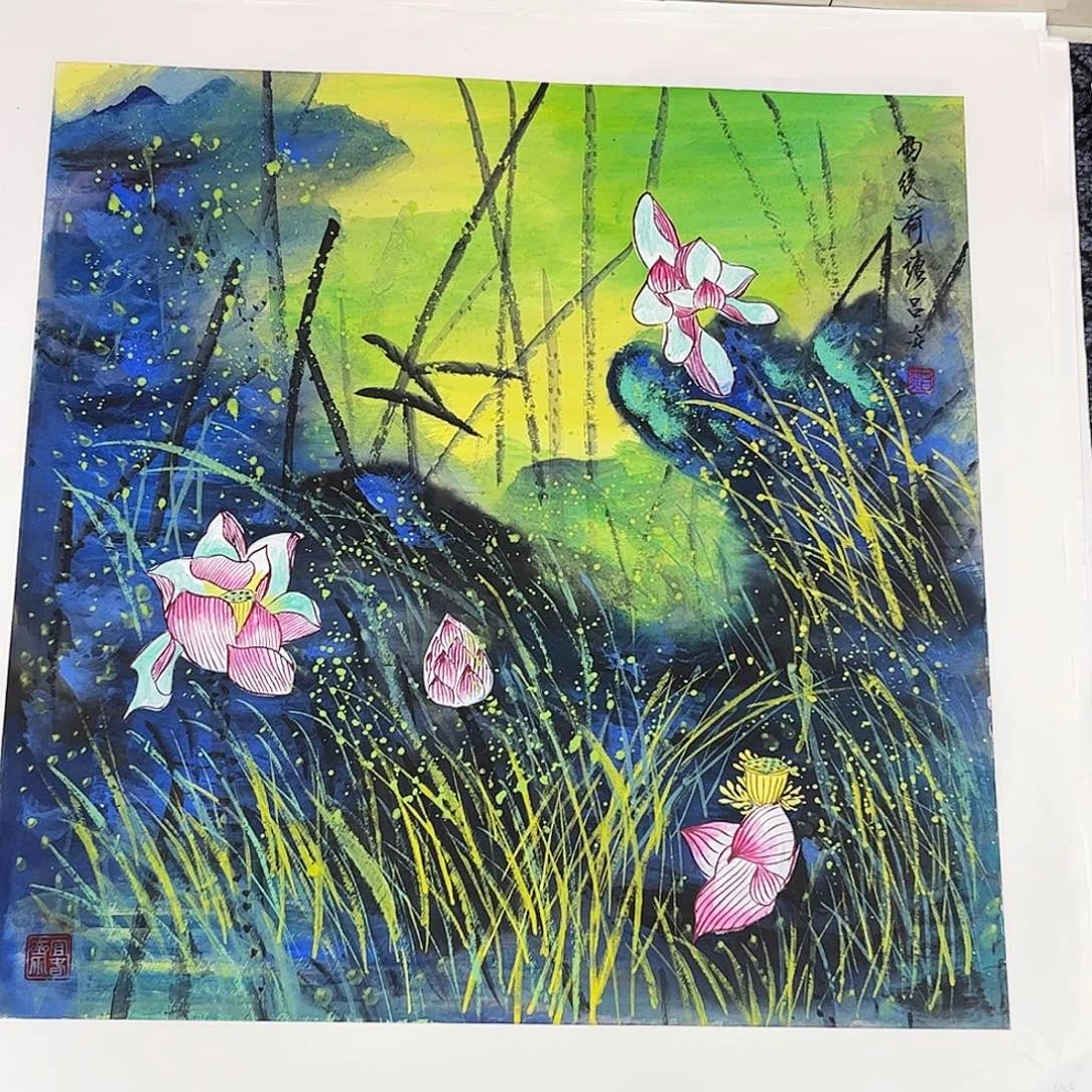 沄***海国画吕炎老师四尺斗方花鸟作品旭