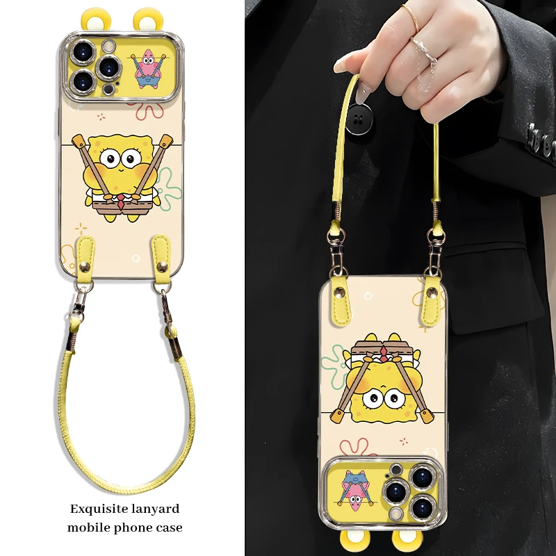 适用于苹果16华为/OPPO/vivo海绵宝宝手机壳可爱卡通简约流行防摔