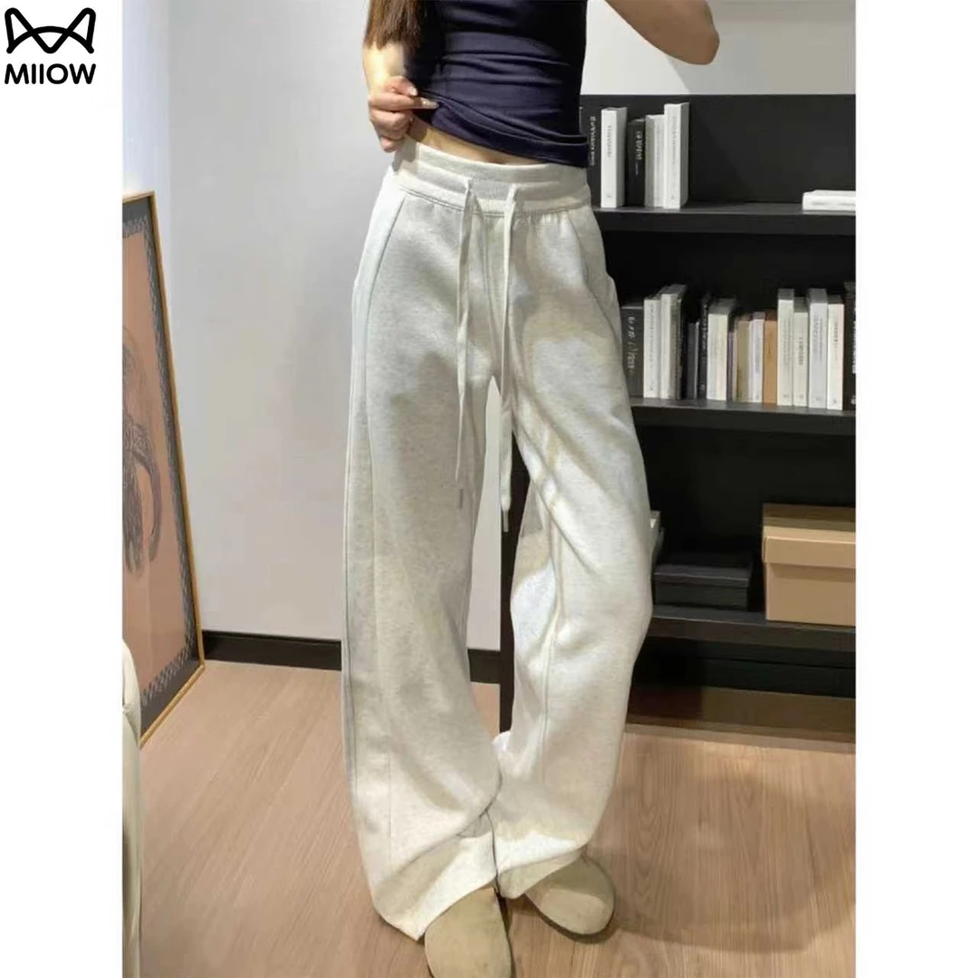 猫人白灰色lulu运动裤女秋季2025新款高腰显瘦百搭直筒休闲阔腿裤