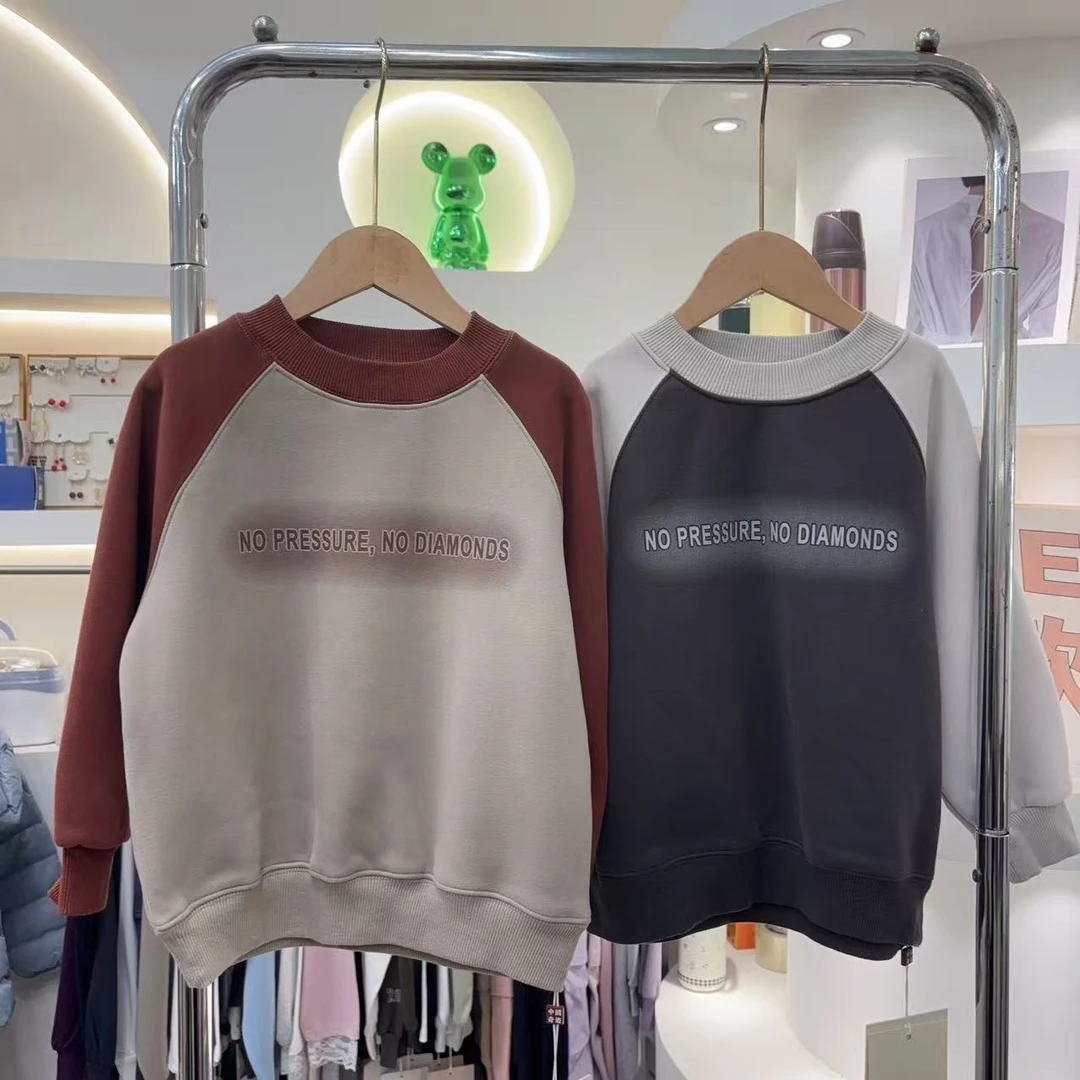 QJ  2025冬季儿童时尚圆领拼色印花字母百搭加绒卫衣 46066