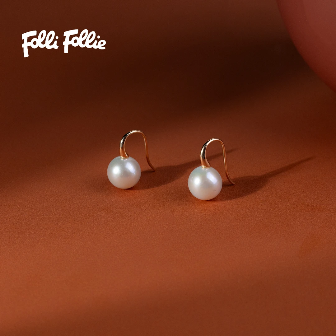 FolliFollie【经典系列】淡水珍珠高跟鞋耳饰S925银10-11mm轻奢减龄