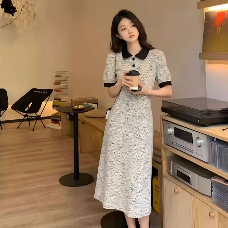 2025夏季新款法式高级感修身显瘦气质polo领连衣裙小众设计D1406