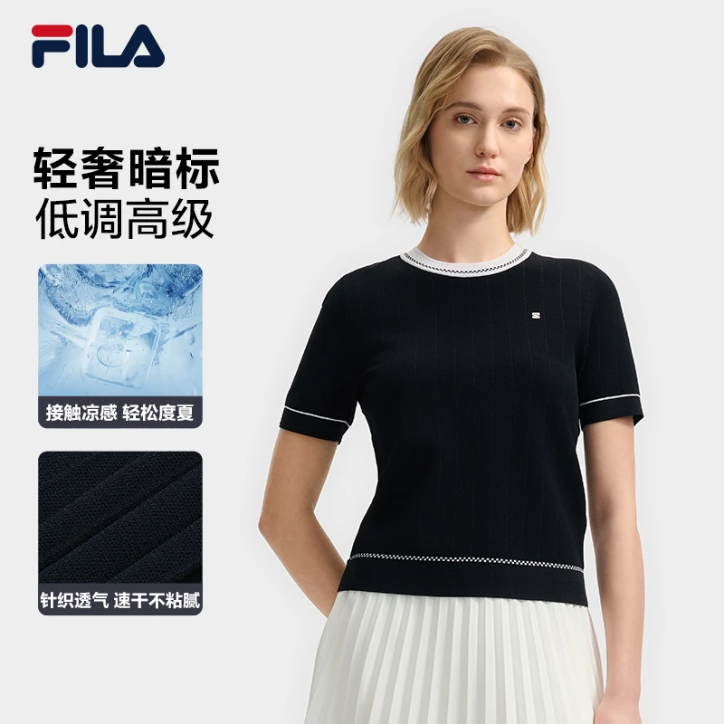Fila/斐乐女夏季时尚优雅修身休闲编织短袖F11W523401F