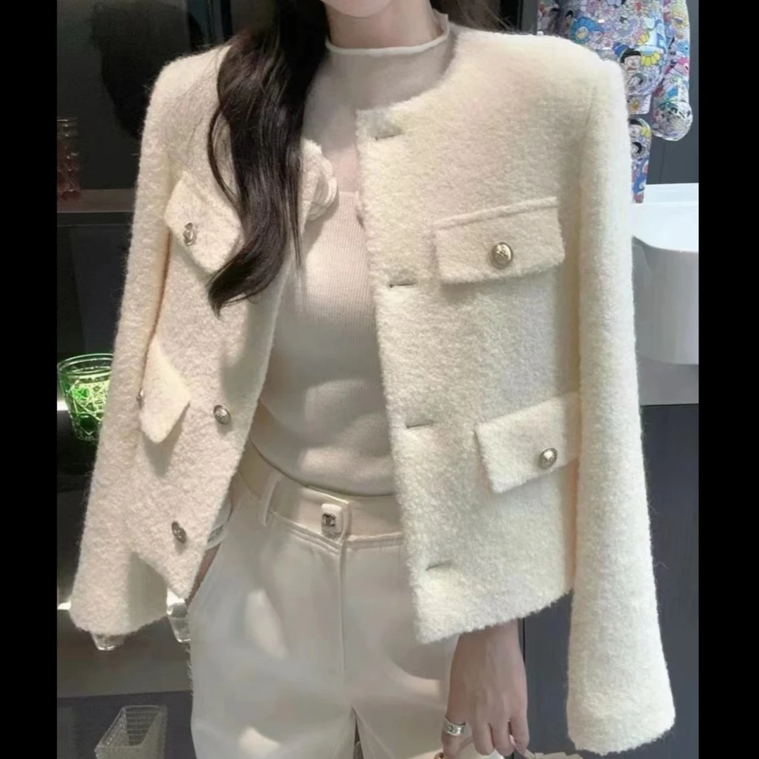 【玫瑰缘】欧货铜扣设计师百搭气质短款淑女时尚潮流小香风纯色外套