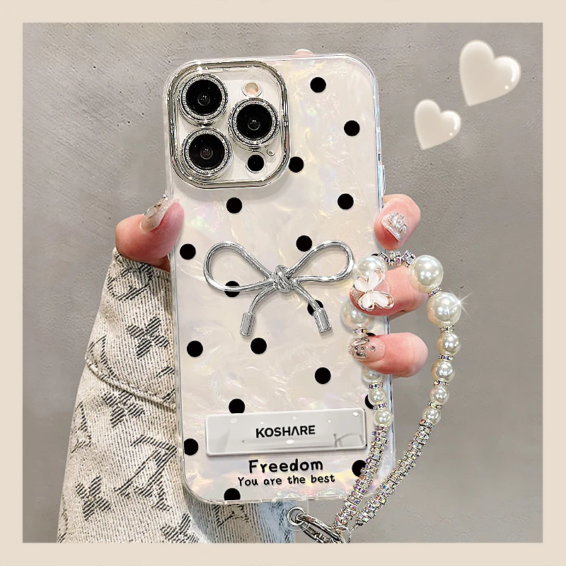 适用于精孔贝壳波点蝴蝶结支架壳iPhone华为/vivo/小米/手机壳