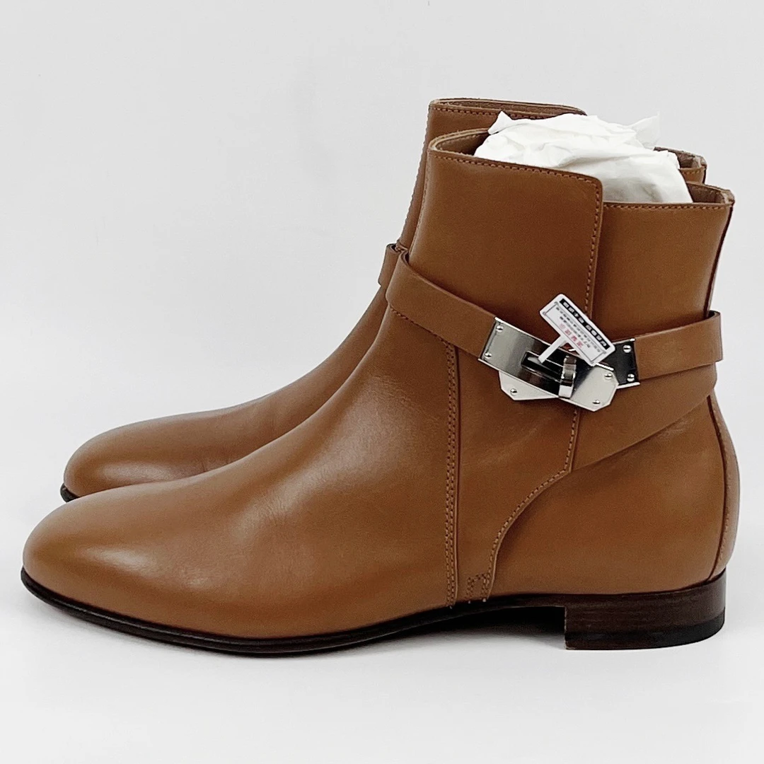 99新 Hermes/爱马仕 37.5码 金棕色Kelly扣短靴 lm4023