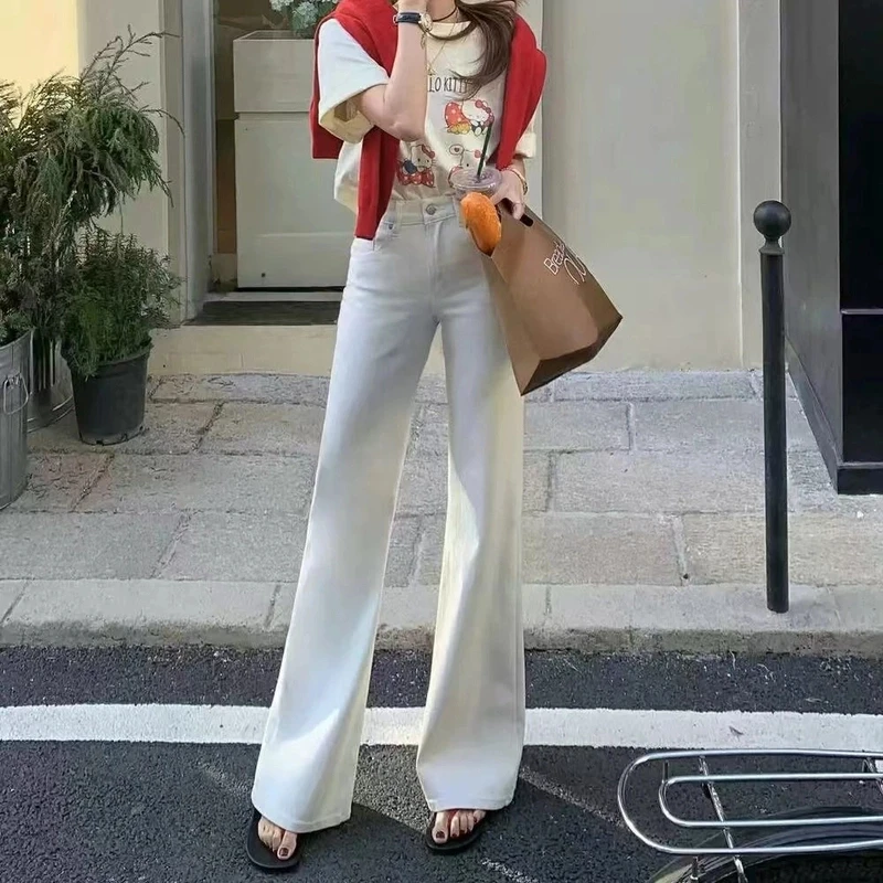 2025春季新款四面弹不贴腿微喇裤显瘦高腰宽松梨形喇叭牛仔裤