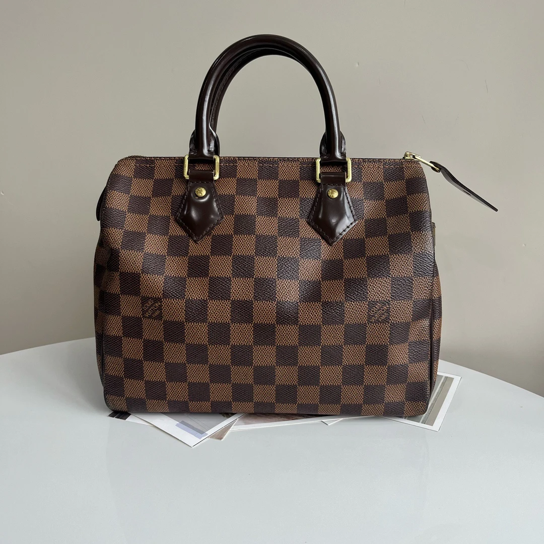 95新 LouisVuitton/路易威登 棕棋盘格speedy25枕头包