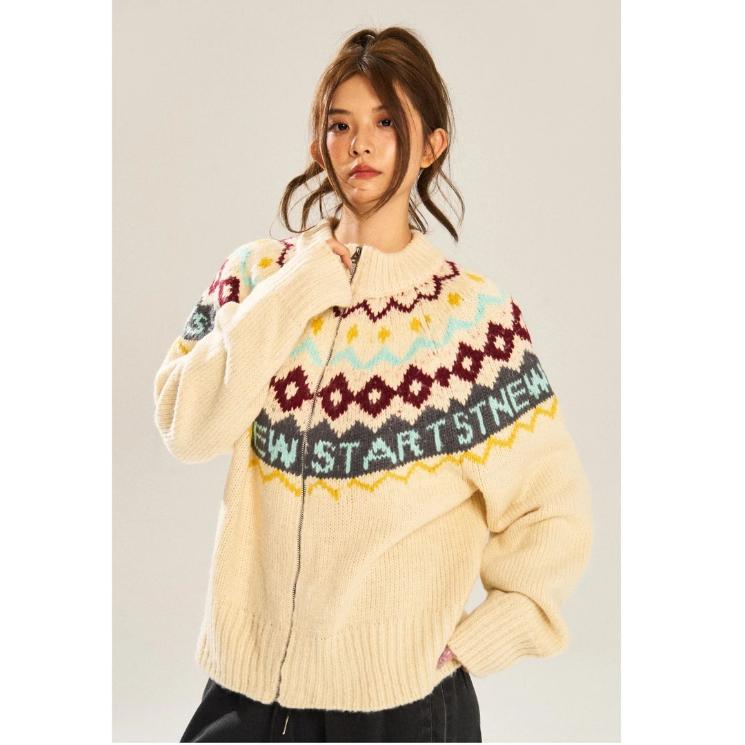 NSTNEW START发芽计划费尔岛毛衣女秋冬新款复古学院针织开衫外套