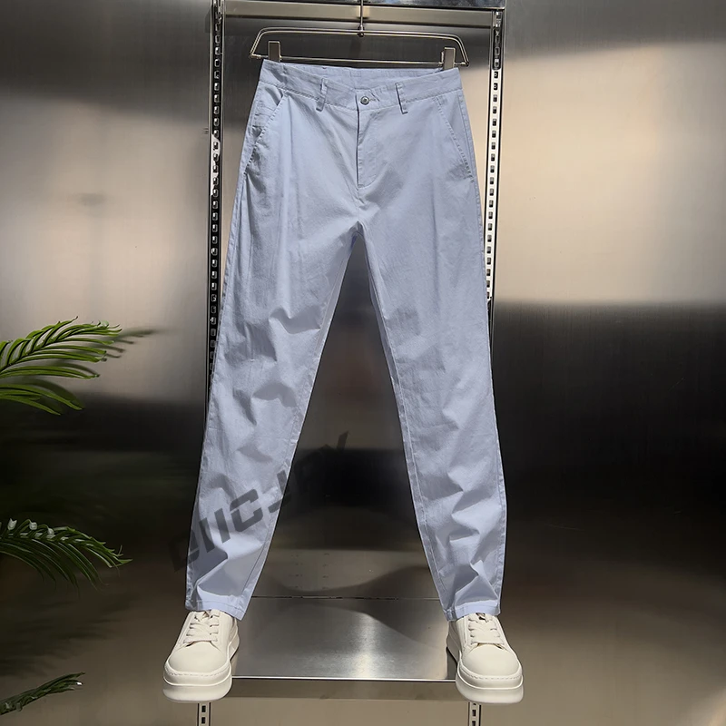 【轻奢】男士夏季薄款直筒休闲裤纯棉纯色洗水商务休闲凉感透气舒适