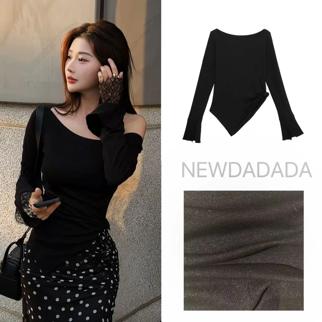 利达NEWDADA长袖防晒T恤夏荡领蕾丝喇叭袖小众显瘦体恤上衣SM940