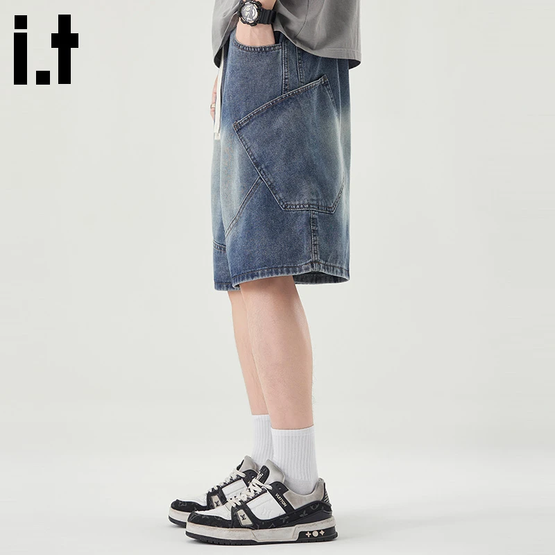 i.t:CHOCOOLATE男士美式复古牛仔短裤2025夏季薄款宽松工装五分裤