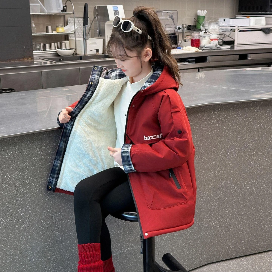 YeeHoO英氏【断码】女童加绒外套冬季加厚洋气新款儿童棉服中大童外