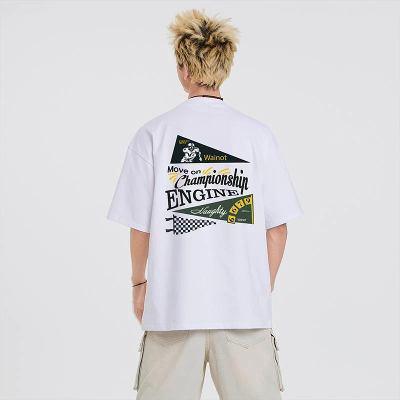 WAINOT潮牌重磅纯棉字母印花短袖T恤夏季男生美式复古情侣上衣男