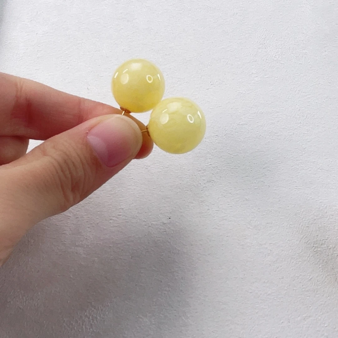 蜜蜡耳饰18K金镶嵌蜜蜡17.6