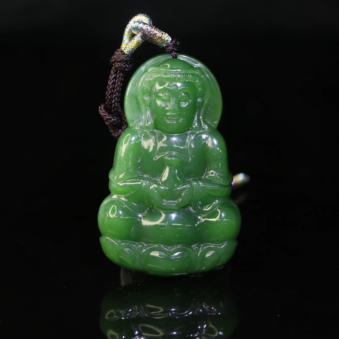 7和田玉俄七菠菜绿观音/500163北京中保拍卖