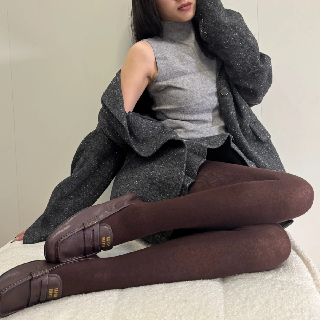 DM秋冬新色热巧克力棕棉平板微透打底显瘦平纹高弹直角跟连裤袜女