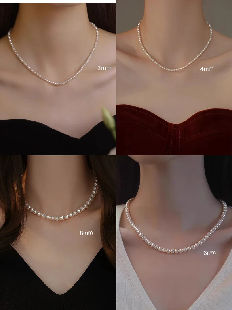 铜合金仿珍珠项链 2025气质百搭素款串珠复古法式香槟色项链高级