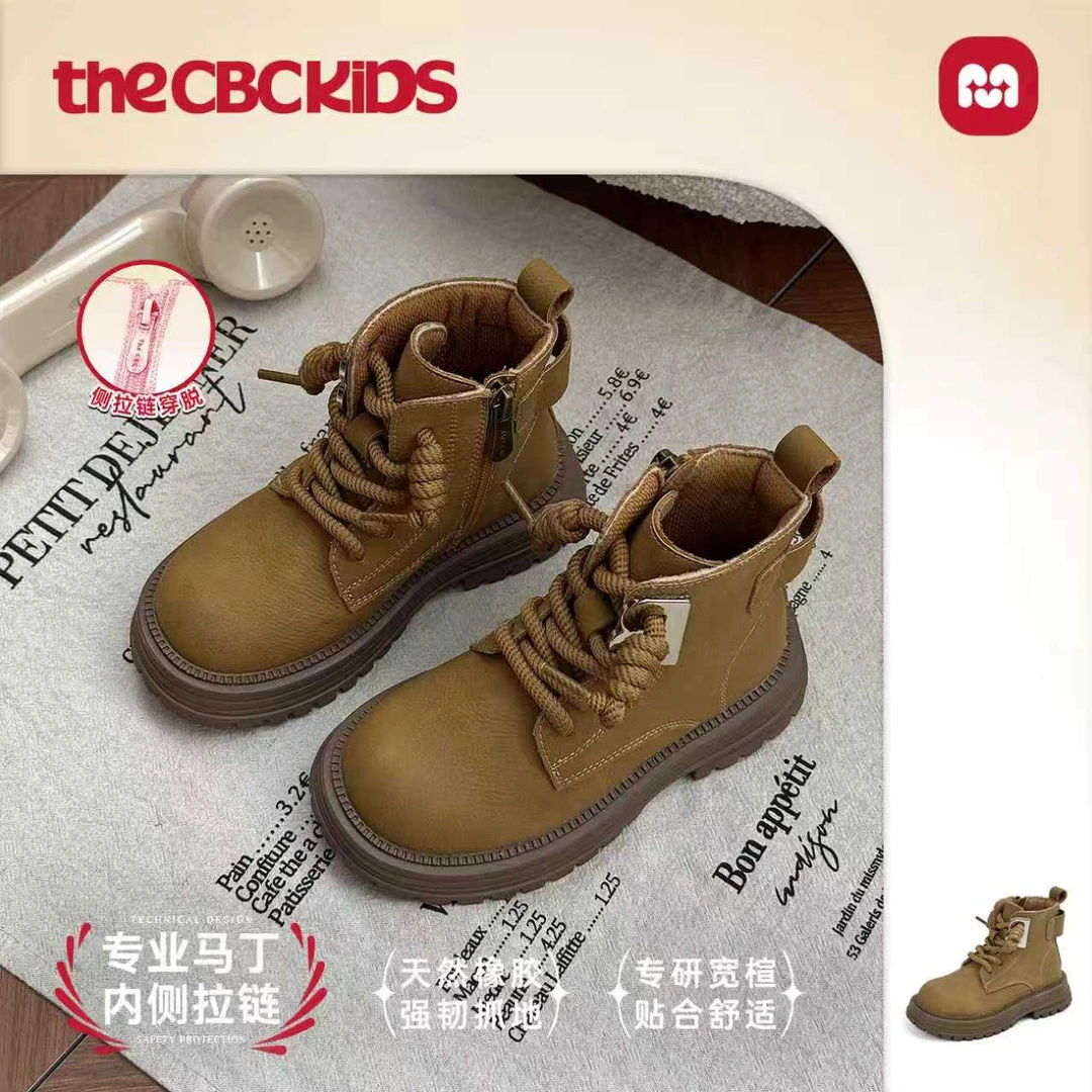 〖大黄靴〗复古儿童小皮靴秋冬季加绒时装靴侧拉链 258119