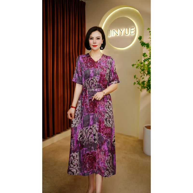 【紫菱】2025新款双面双穿新中式减龄气质连衣裙888A
