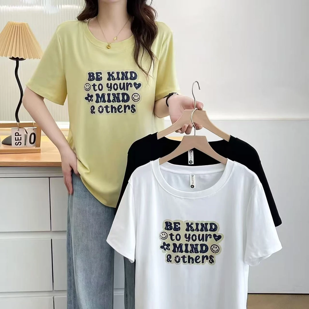 悦悦大码女装时尚宽松减龄百搭洋气圆领短袖