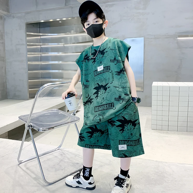 男童背心夏装套装2025新款中大童夏季无袖童装儿童运动夏款衣服潮