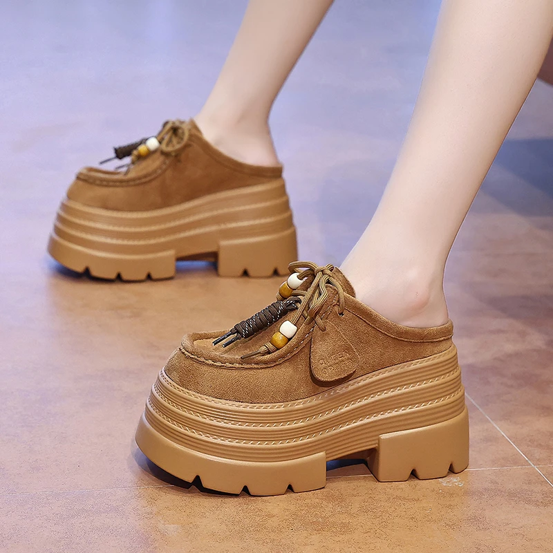 小个子勃肯鞋女2025新款秋季百搭松糕厚底增高包头半拖鞋网红爆款