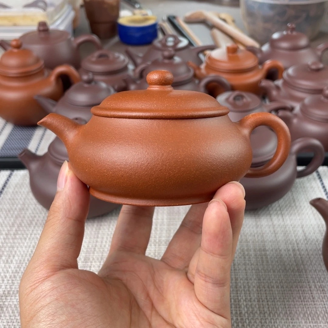 茶壶紫砂半手工红降坡明炉壶150cc