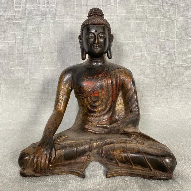 纯铜泥金狮子中式释迦摩尼佛摆件