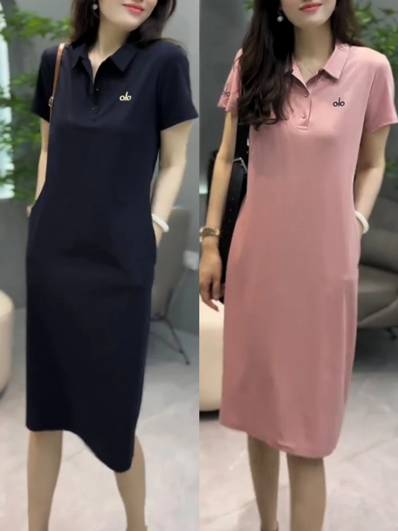 女森说夏季新款时尚刺绣polo裙洋气减龄显瘦短袖休闲中长连衣裙