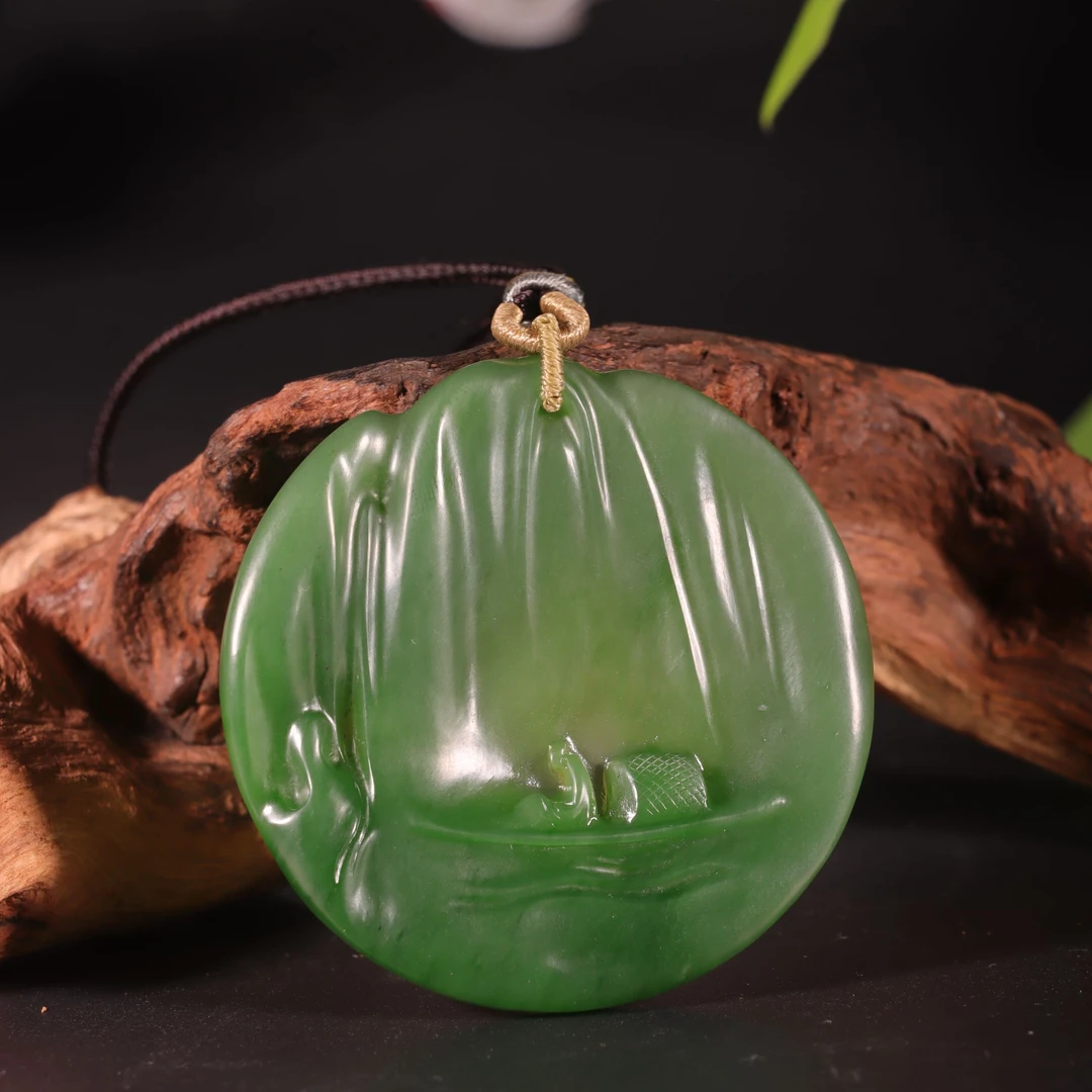 lot8809和田玉碧玉意境山水挂件/云南典藏