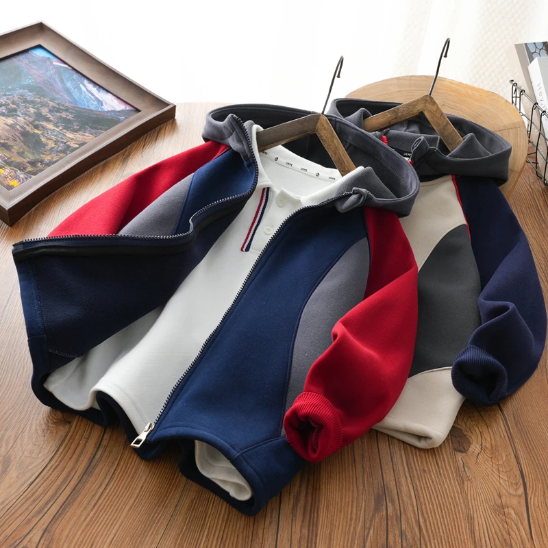 男童连帽外套加绒2025春秋季新款男孩一体绒保暖拉链开衫加厚上衣