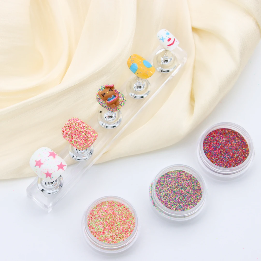 韩风ins短甲氛围素材彩色混装闪粉美甲糖果毛呢粉