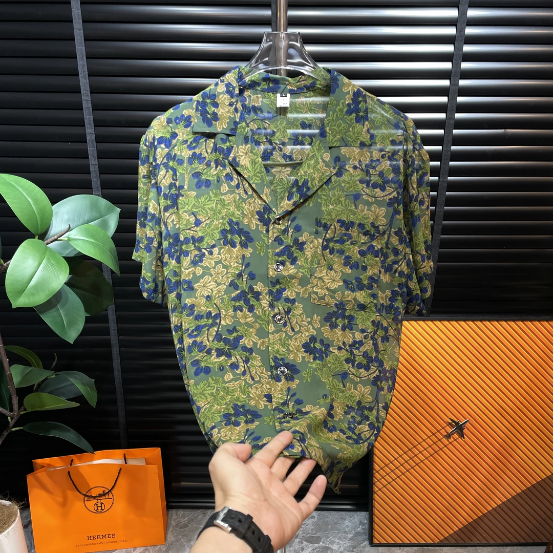 新款轻薄透气百搭花色男士衬衫短袖休闲复古国风潮流印花