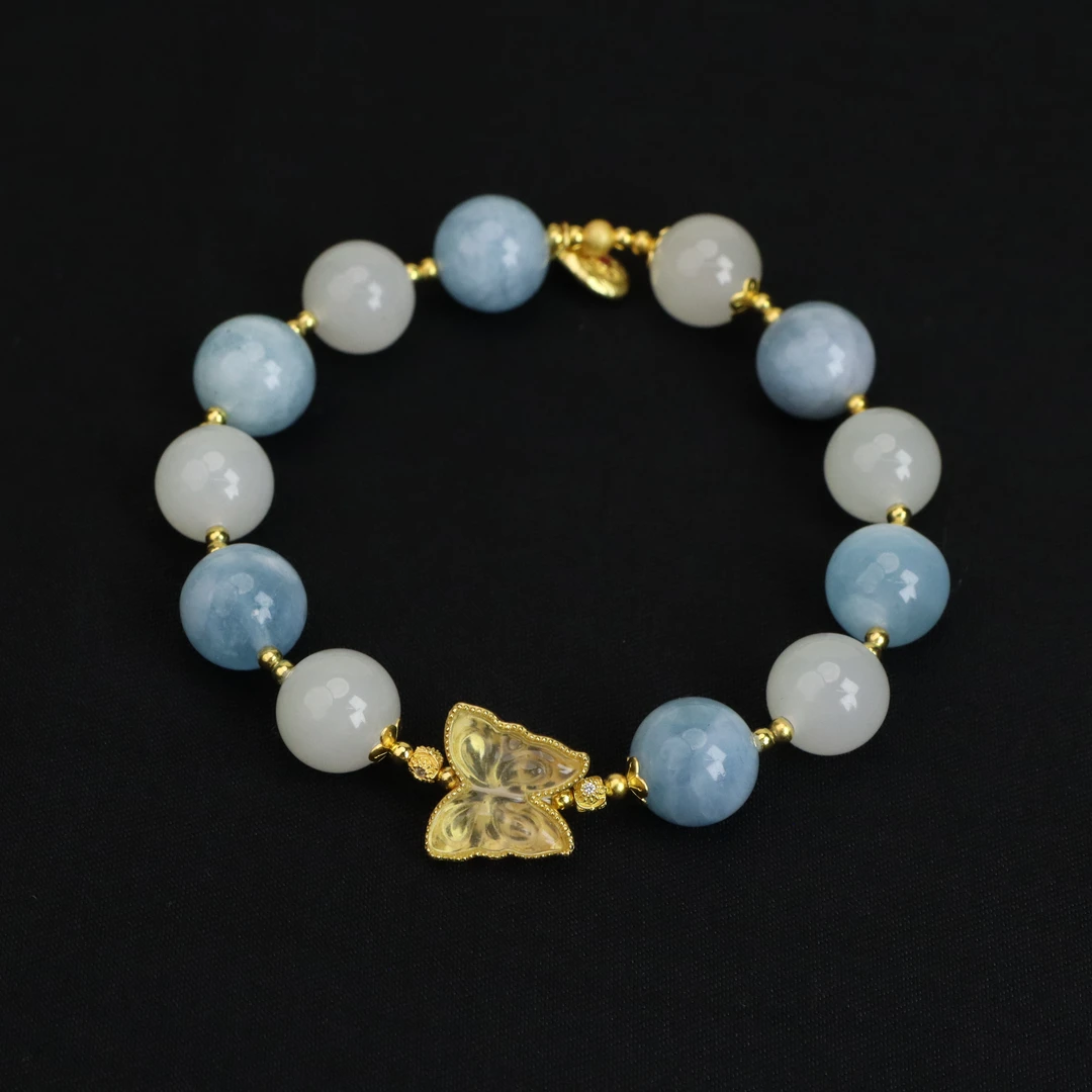 合金布艺手链 【天空之境】手串蓝白色手工轻奢百搭精致小众手作