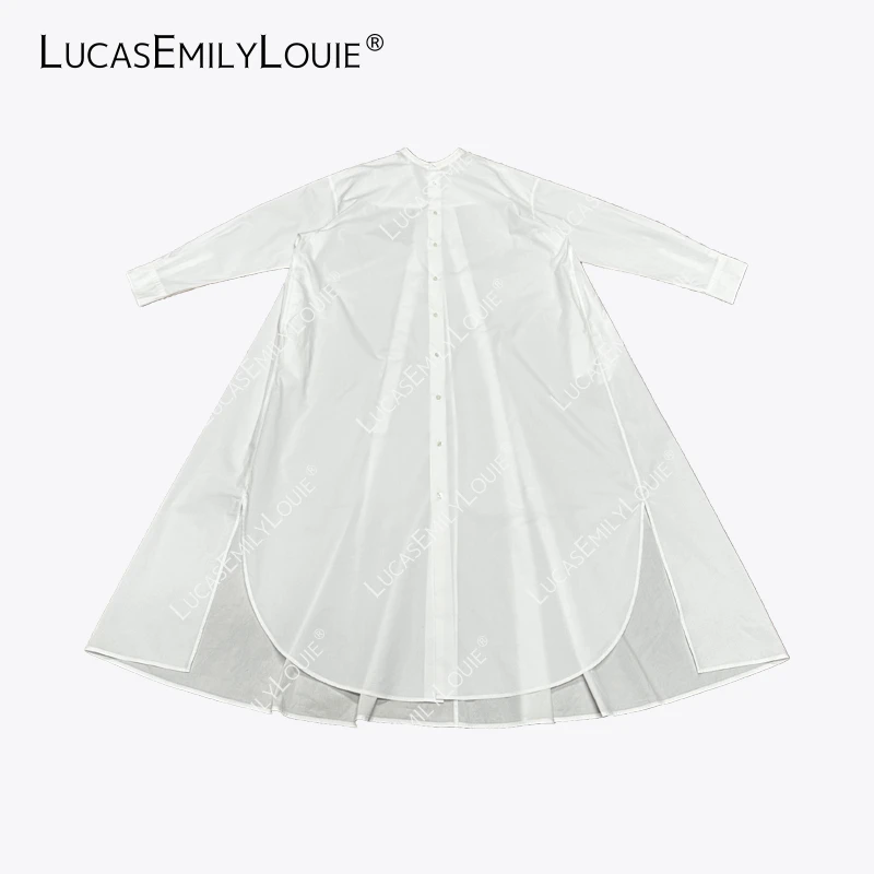 LUCASEMILYLOUIE 简约日系纯棉大摆衬衫裙长袖连衣裙2411255