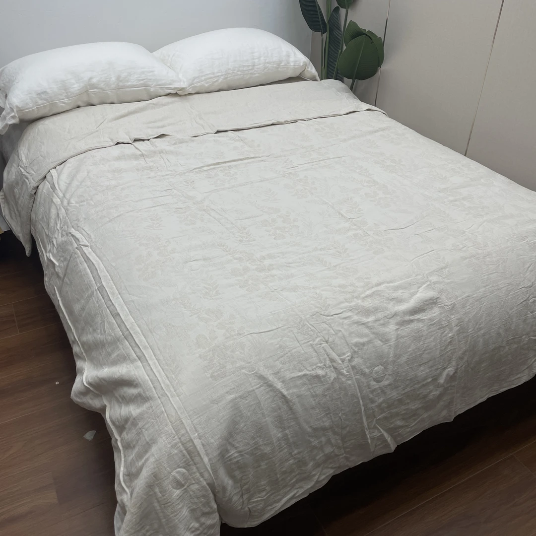 T091 蝴蝶 色织提花棉麻双人被