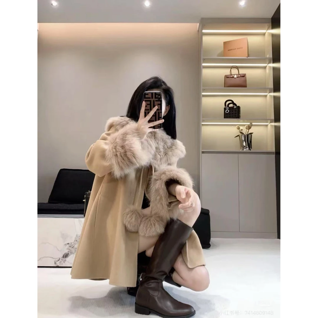 DayeeFur【酱香奶油】羊毛大衣毛呢外套常规秋冬女圆领冬季保暖