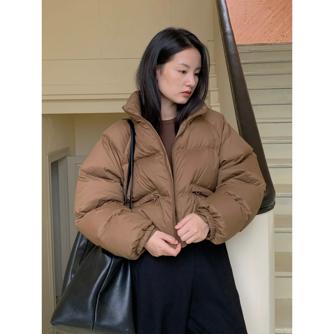 VONSRMAN韩版拉链蓬松羽绒服女2025冬季新款休闲宽松插肩袖领外套