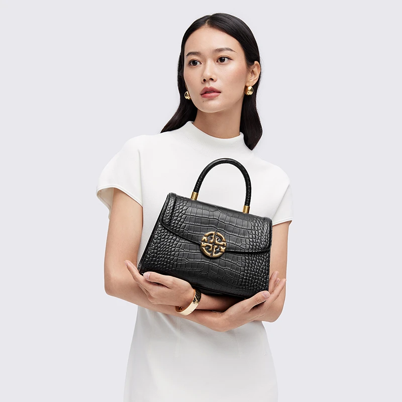 【秋冬好礼】金利来手提包鳄鱼纹牛皮单肩包轻奢女士斜挎包小方包