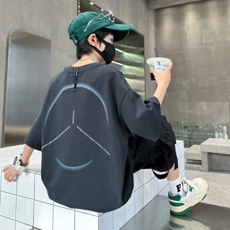 男童短袖T恤2025新款大童夏季薄款男孩痞帅炸街儿童夏装潮牌体恤t